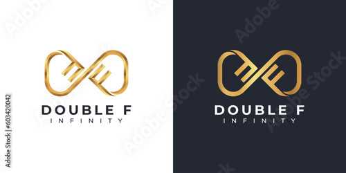 Letter F Infinity Logo design and Gold Elegant symbol for Business Company Branding and Corporate Identity