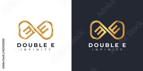 Letter E Infinity Logo design and Gold Elegant symbol for Business Company Branding and Corporate Identity