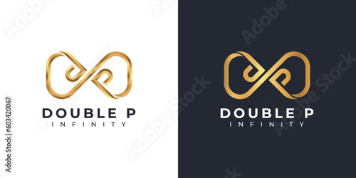 Letter P Infinity Logo design and Gold Elegant symbol for Business Company Branding and Corporate Identity