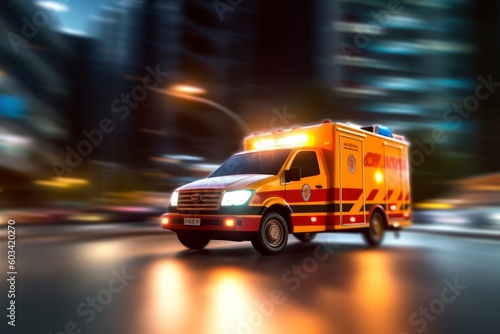 A shot of an ambulance rushing to an emergency scene  showcasing the importance and urgency of emergency services. Generative AI