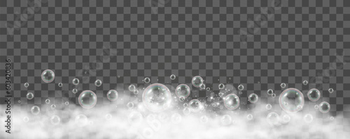 Air bubbles on a transparent background. Soap foam vector illustration.
