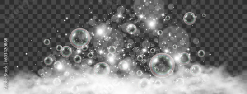 Air bubbles on a transparent background. Soap foam vector illustration.

