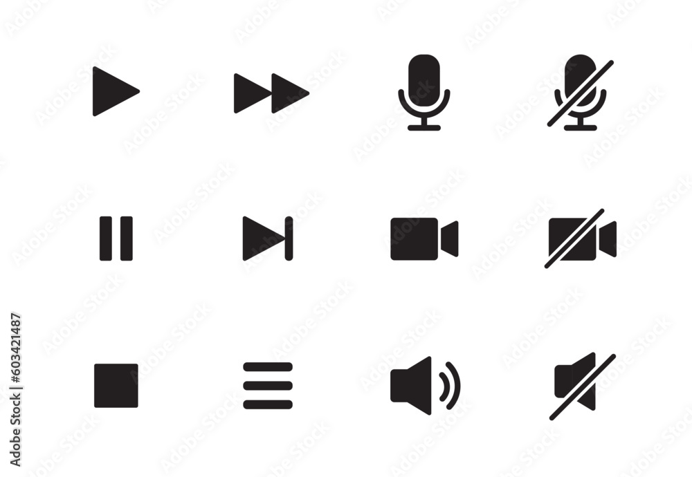 Audio, video, music player button icon. Sound control, play, pause ...