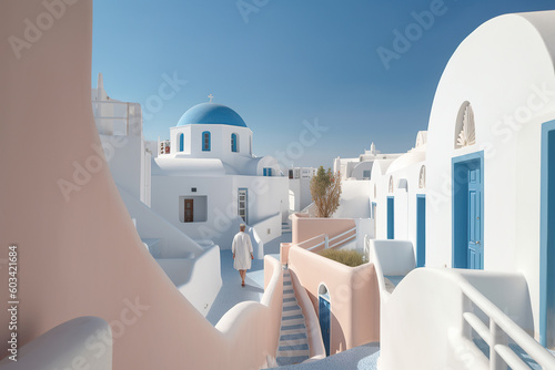 View of Oia town in Santorini island in Greece -- Greek landscape Generative AI