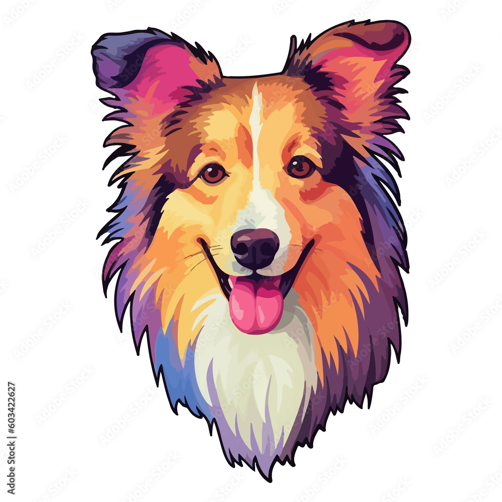 Naklejka premium Colorful Shetland sheepdog Dog, Shetland sheepdog Portrait, Dog Sticker Clip art, Dog Lover design