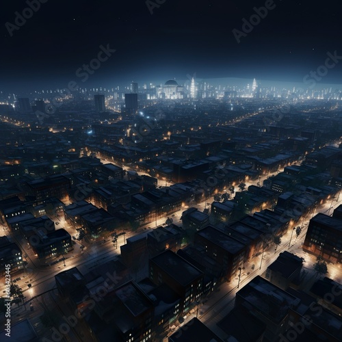 Dystopische Stadt in der Nacht (AI Generiert) photo