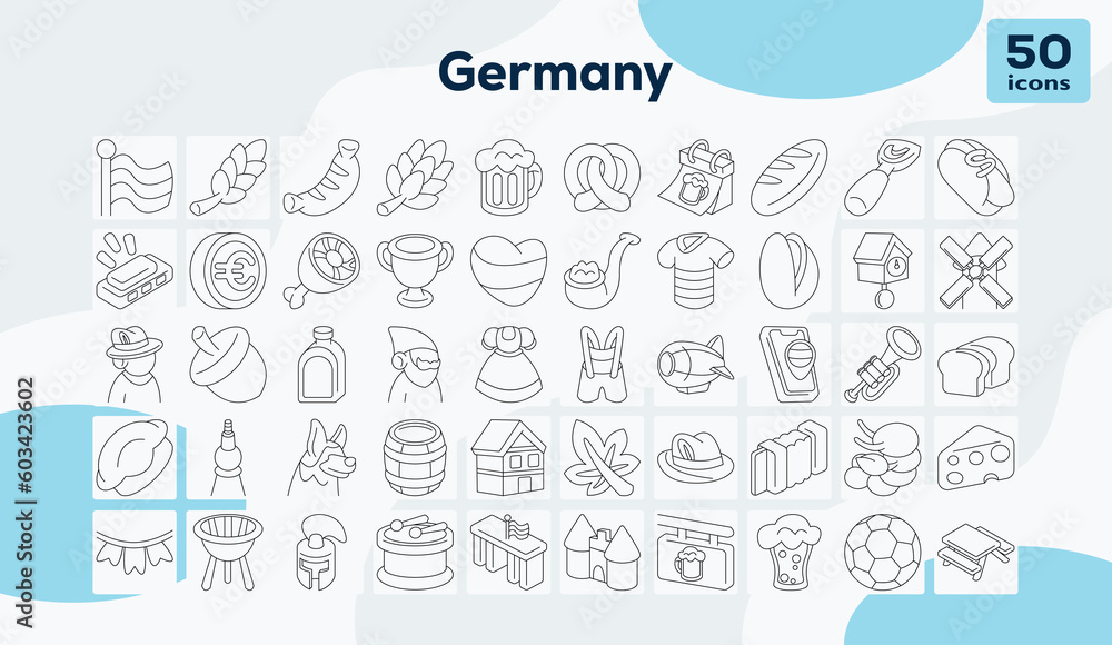 Germany lineal icons set vector