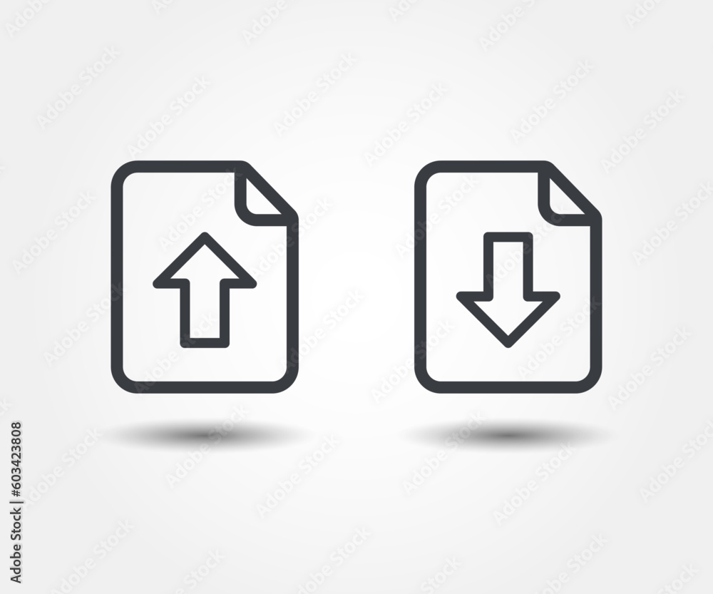 Download and upload document vector icon. File download and upload data vector symbol button arrow - obrazy, fototapety, plakaty 