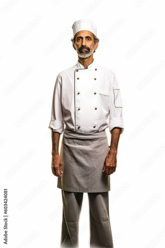 Obraz premium Illustration of a middle eastern male chef standing confidently with his hands on his hips created with Generative AI technology