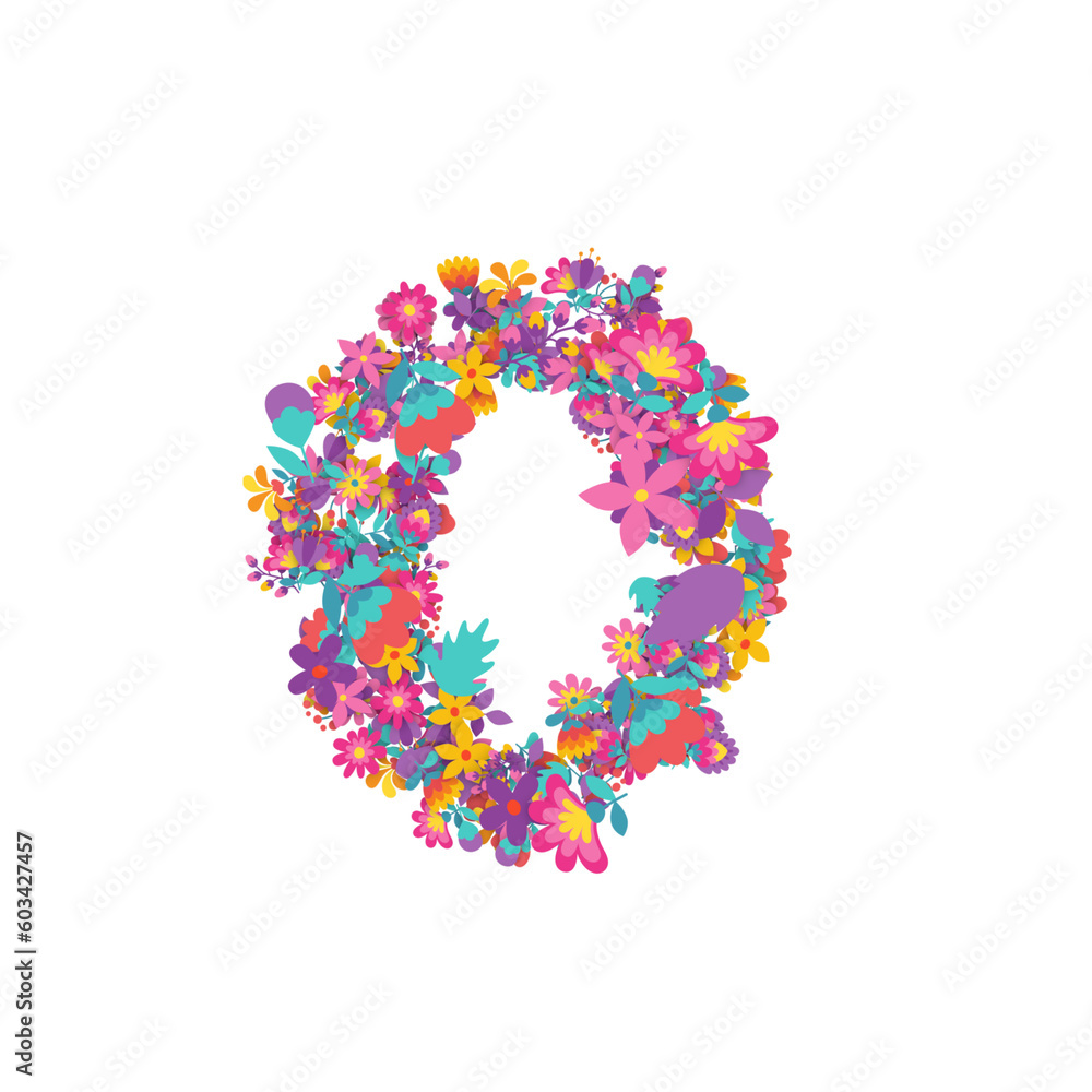 set of numbers made of flowers, creative alphabet, 3d illustration, zero set of numbers made of flowers, creative alphabet, 3d illustration, zero