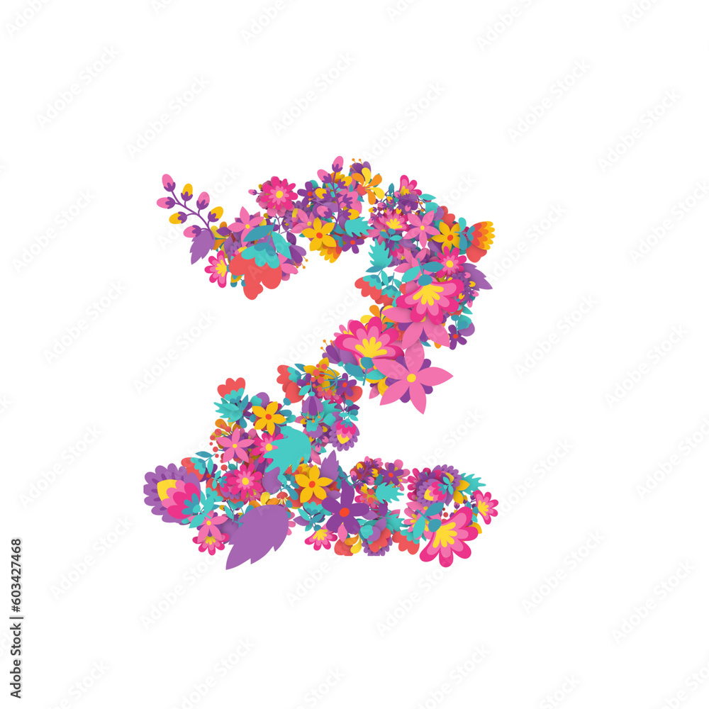 set of numbers made of flowers, creative alphabet, 3d illustration, two set of numbers made of flowers, creative alphabet, 3d illustration, two