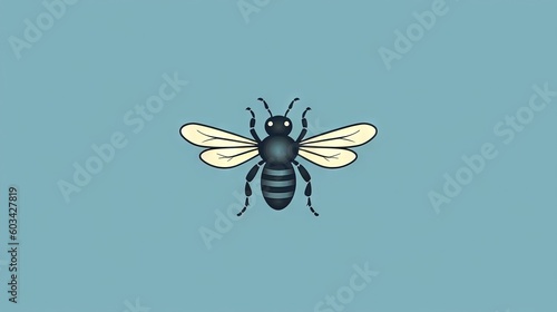  a bee on a blue background with a black and white stripe on the front of it's body and a black and white stripe on the back of its head.  generative ai © Nadia