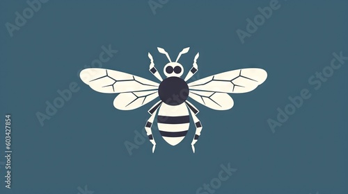  a bee on a blue background with a black and white outline of a bee on the front of the image is a black and white outline of a bee on a blue background.  generative ai © Nadia