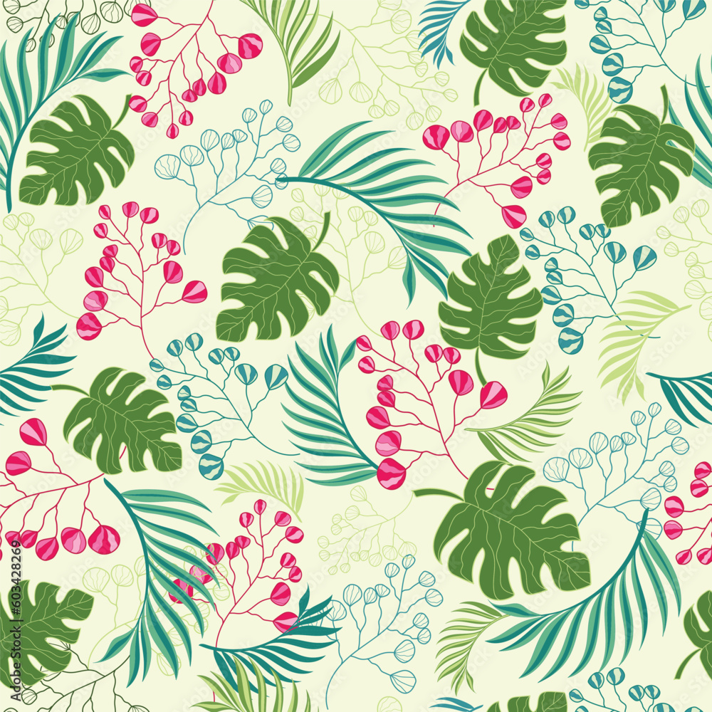 Fototapeta premium Tropical leaf abstract seamless pattern design.