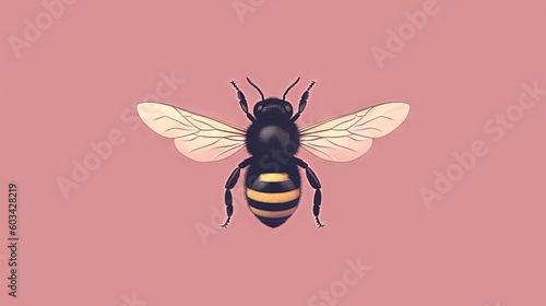  a bee on a pink background with a black and yellow stripe on the front of it's body and a black and yellow stripe on the back of its head.  generative ai © Nadia