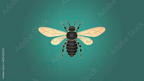  a bug on a green background with a black and yellow insect on it's back end and a black and yellow insect on its back end.  generative ai © Nadia