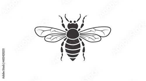  a black and white image of a bee on a white background with a shadow of a bee on the back of the bee's head.  generative ai © Nadia