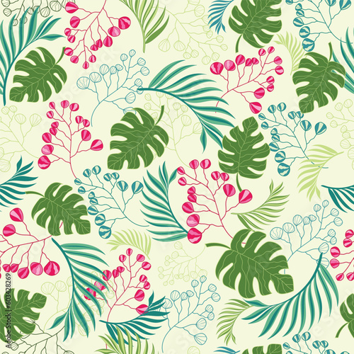 Tropical leaf abstract seamless pattern design.
