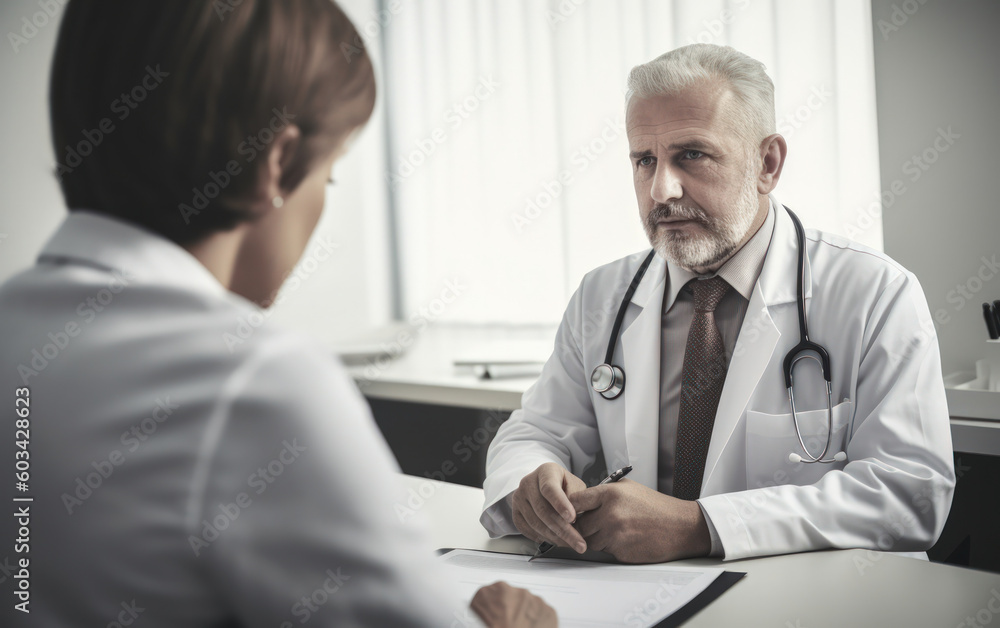 A consultant doctor in a white coat in a local hospital. Generative AI A consultant doctor in a white coat in a local hospital. Generative AI
