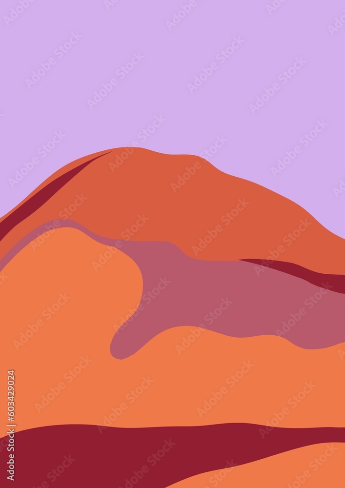 Abstract landscapes, mountains and desert. Wall art Posters. Abstract background, hand drawn Illustration.