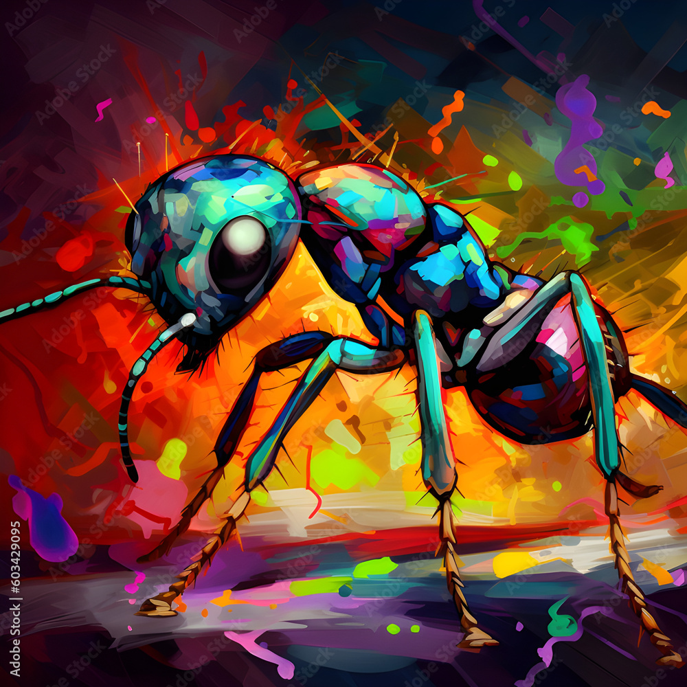 Colorful painting of an ant