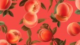  a peach pattern with leaves and a peach on a pink background with a peach in the middle of the image and a peach in the middle of the image.  generative ai