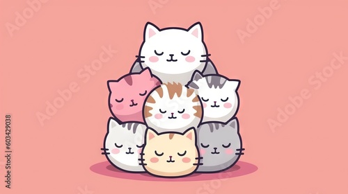  a group of cats sitting on top of each other on a pink background with the caption's name in the middle of the image. generative ai