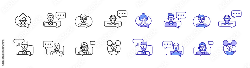 Chat support icons. Users exchanging messages. Pixel perfect, editable stroke icons set