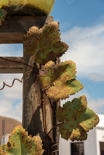 Rusty decorative metal leaves decoration. 