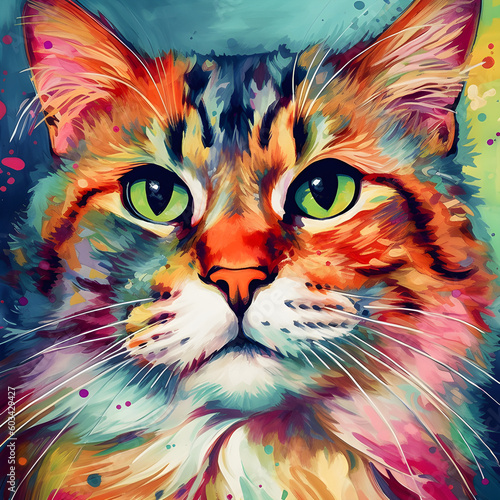 Colorful painting of a cat