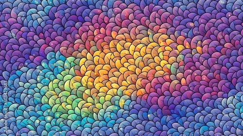  a painting of a rainbow colored wave of shapes and sizes, with a rainbow - colored center in the middle of the image, and a rainbow - colored center in the middle of the wave. generative ai