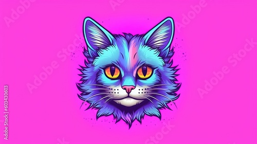  a colorful cat s face on a pink background with a pink and blue background and a pink background with a blue cat s head.  generative ai