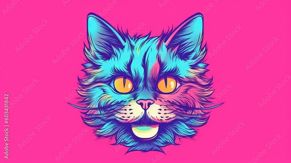  a cat with yellow eyes and a mustache on a pink background with a pink background and a blue cat with yellow eyes and a mustache on a pink background.  generative ai