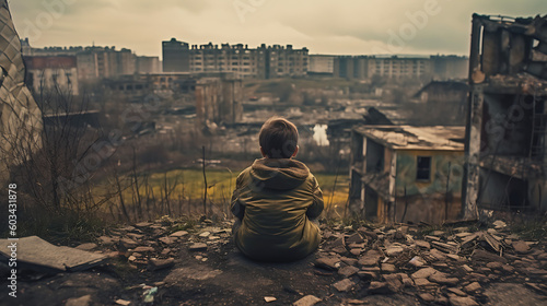 Capture of a Child's Imaginative Solitude in an Abandoned Apocalyptic City - Generated AI