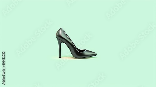  a black high heeled shoe on a green background with a light green background and a light green background with a light green background and light green background. generative ai