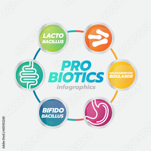 Probiotic Foods Good Bacteria Vector illustration. 