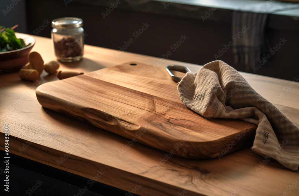 a wooden board with a napkin on top a wooden board with a napkin on top