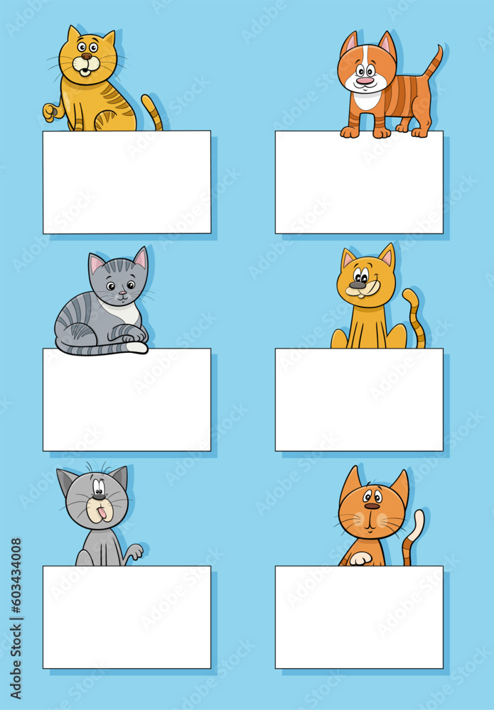 cartoon cats and kittens with cards design set cartoon cats and kittens with cards design set