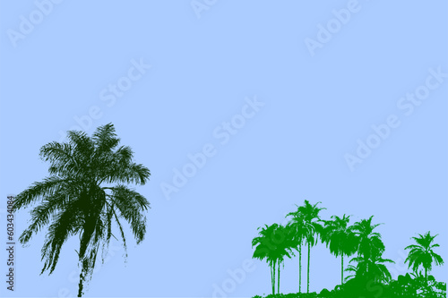 Palm trees in green gradient and blue sky
