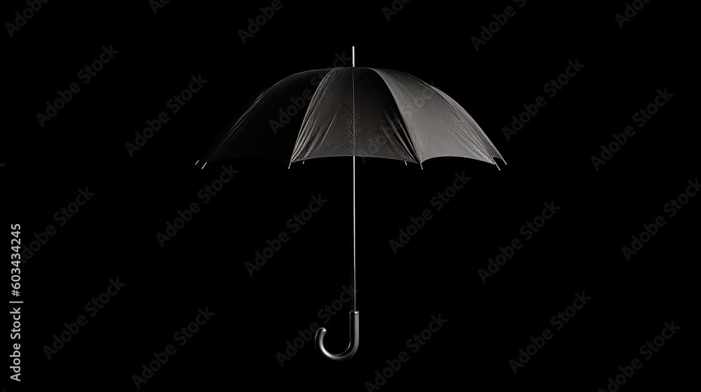  a black and white photo of an open umbrella in the dark, with the light reflecting off of the umbrella and the dark background of the umbrella.  generative ai