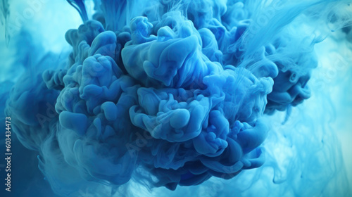 Azure Euphoria: Serene Abstraction of Blue Ink in Water. Generative AI