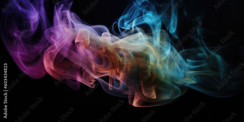 Colourful vibrant smoke on a black background