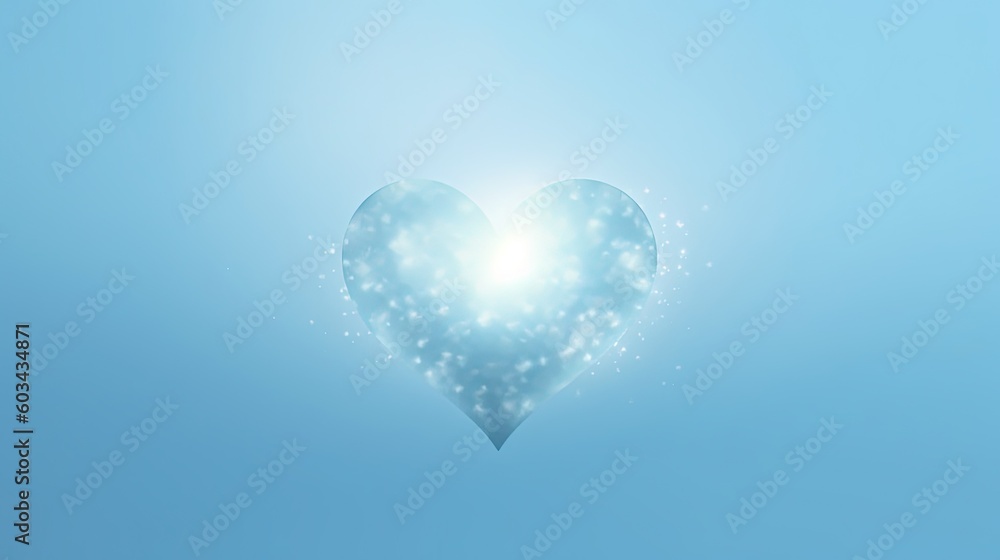  a heart shaped object floating in the air on a blue background with a light shining through it, with bubbles in the middle of the heart.  generative ai