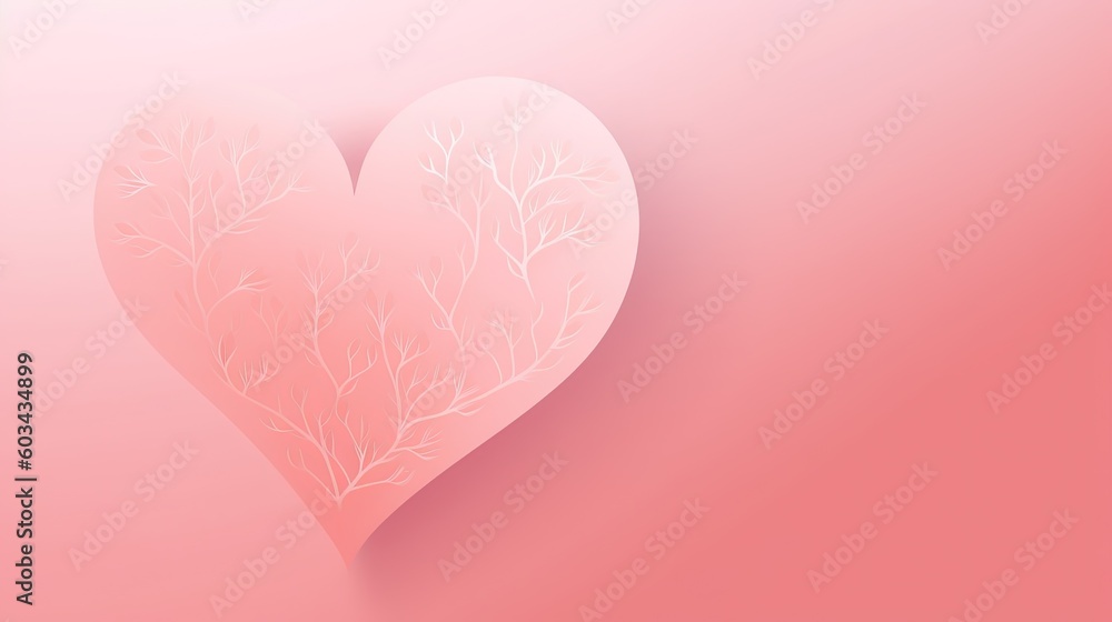  a heart shaped paper cut out of paper on a pink background with a tree branch in the center of the heart, with a soft pink background.  generative ai
