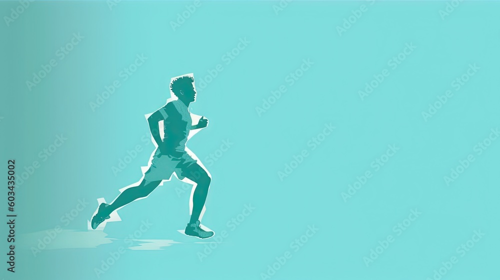  a man running on a blue background with a shadow of a man running on the ground with a blue sky behind him and a blue sky background.  generative ai