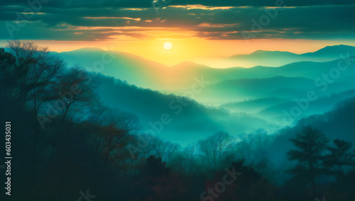 sunrise in the mountains, full frame