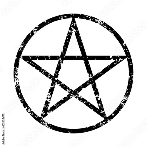 Pentagram symbol. Grunge texture. Religion icon sign. Vector illustration image.