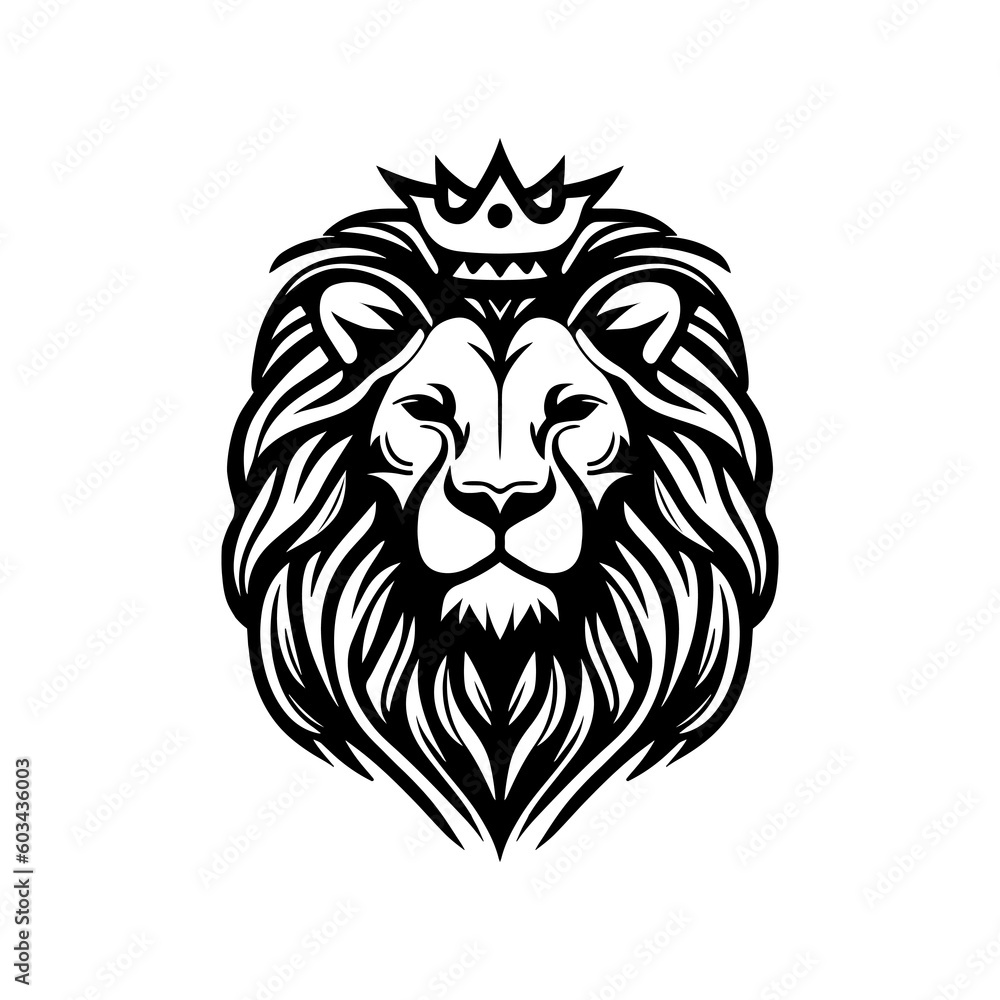 Tattoo style lion head illustrative line art logo template