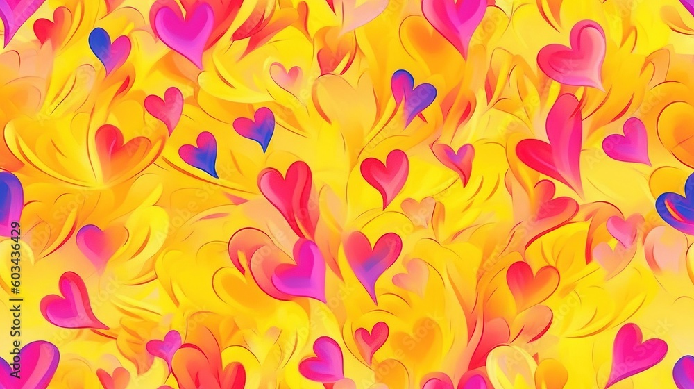 a bunch of hearts that are on a yellow background with red, pink, and blue hearts in the middle of the image and a yellow background. generative ai a bunch of hearts that are on a yellow background with red, pink, and blue hearts in the middle of the image and a yellow background. generative ai