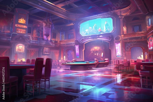 Futuristic Interior Casino Establishment Design Generative AI